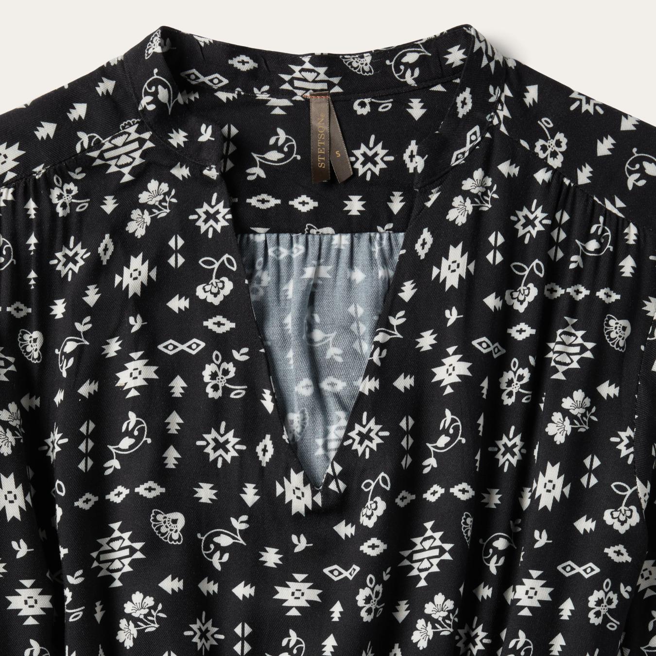 Women Midi Stetson Southwestern Ditzy Print Dress Black