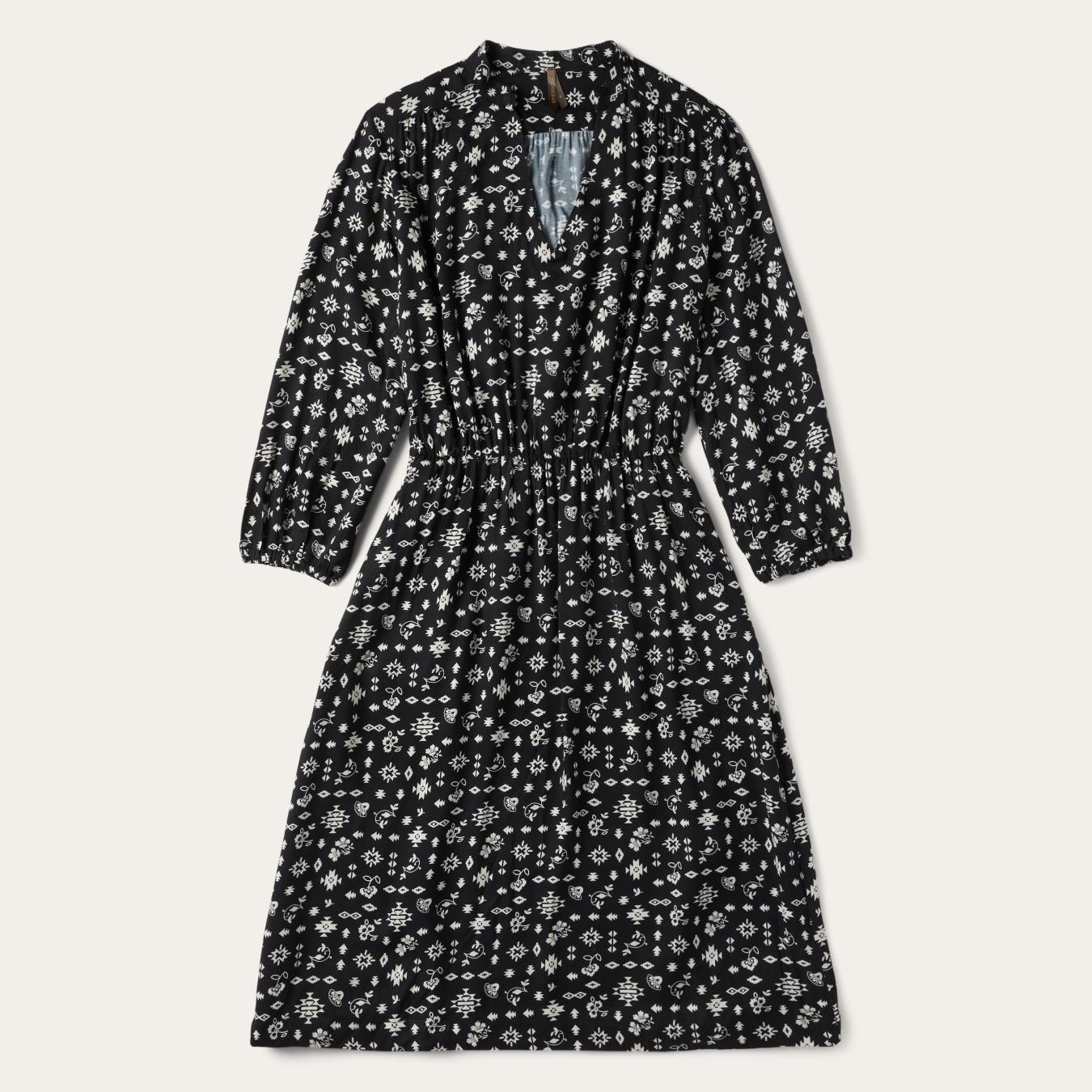Women Midi Stetson Southwestern Ditzy Print Dress Black