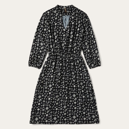 Women Midi Stetson Southwestern Ditzy Print Dress Black