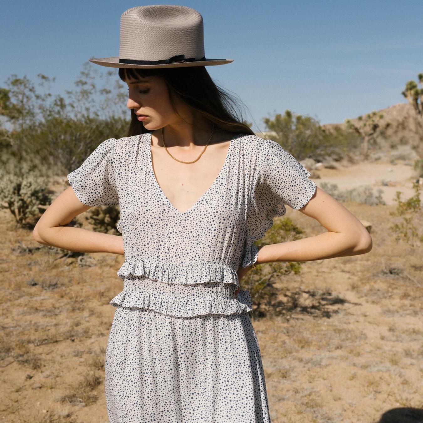 Women Midi Stetson Stars Print Dress White
