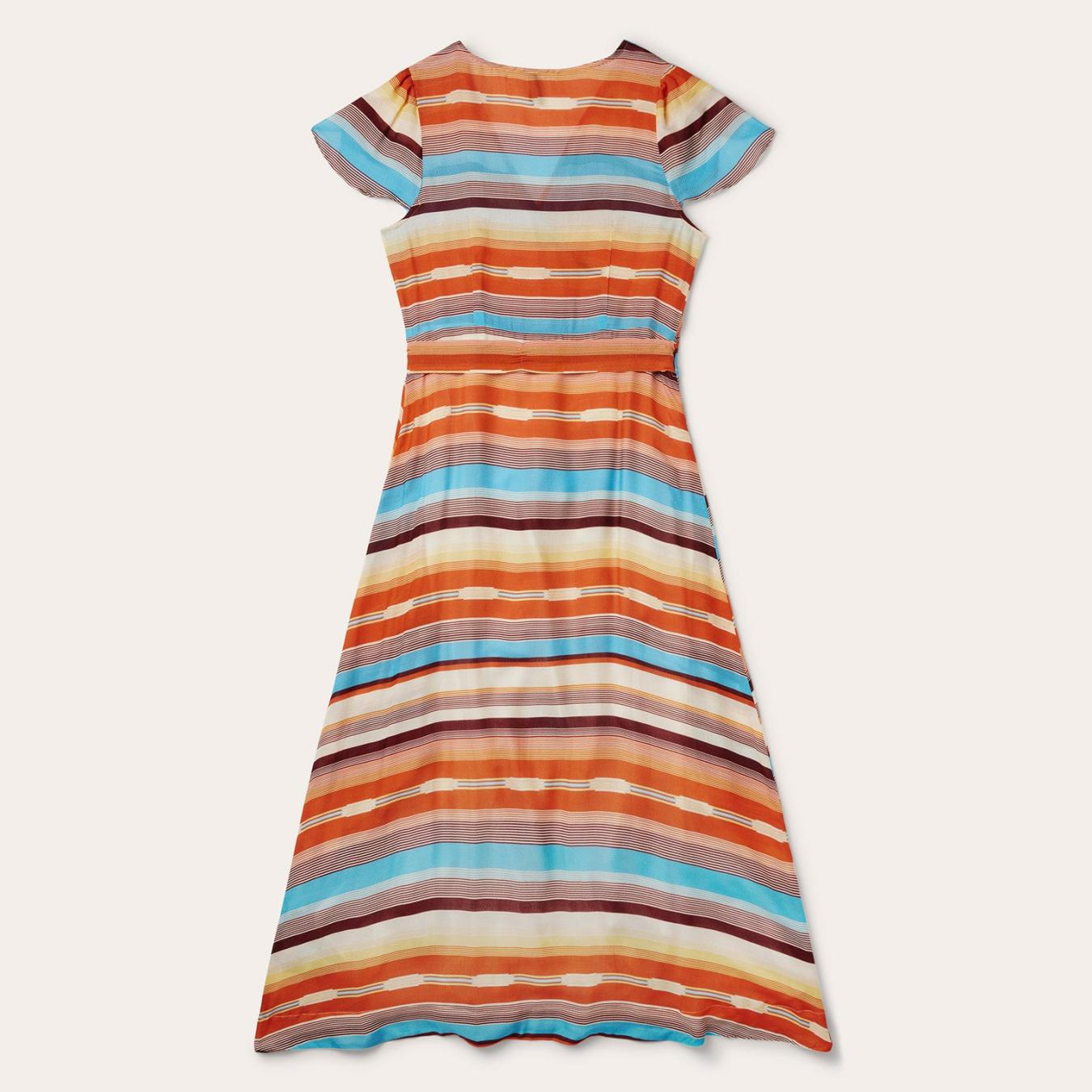 Women Midi Stetson Sunset Serape Print Rayon Herringbone Wrap Front Dress Multi