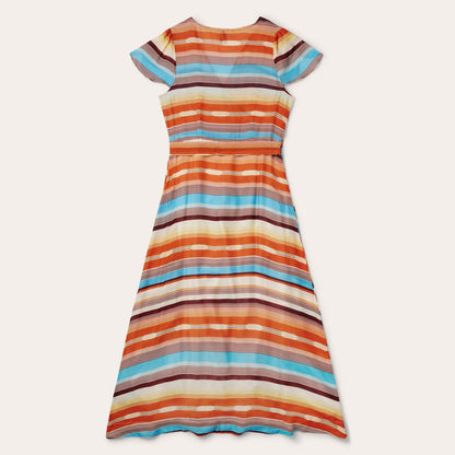 Women Midi Stetson Sunset Serape Print Rayon Herringbone Wrap Front Dress Multi