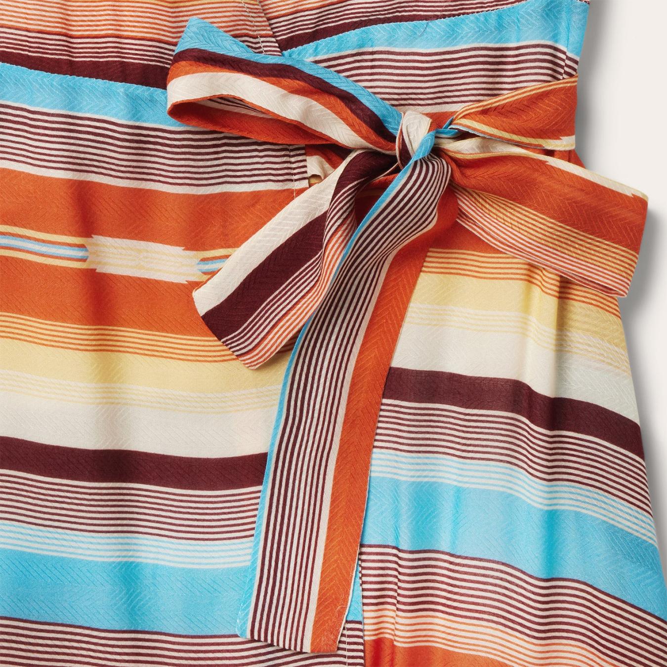 Women Midi Stetson Sunset Serape Print Rayon Herringbone Wrap Front Dress Multi