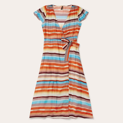 Women Midi Stetson Sunset Serape Print Rayon Herringbone Wrap Front Dress Multi