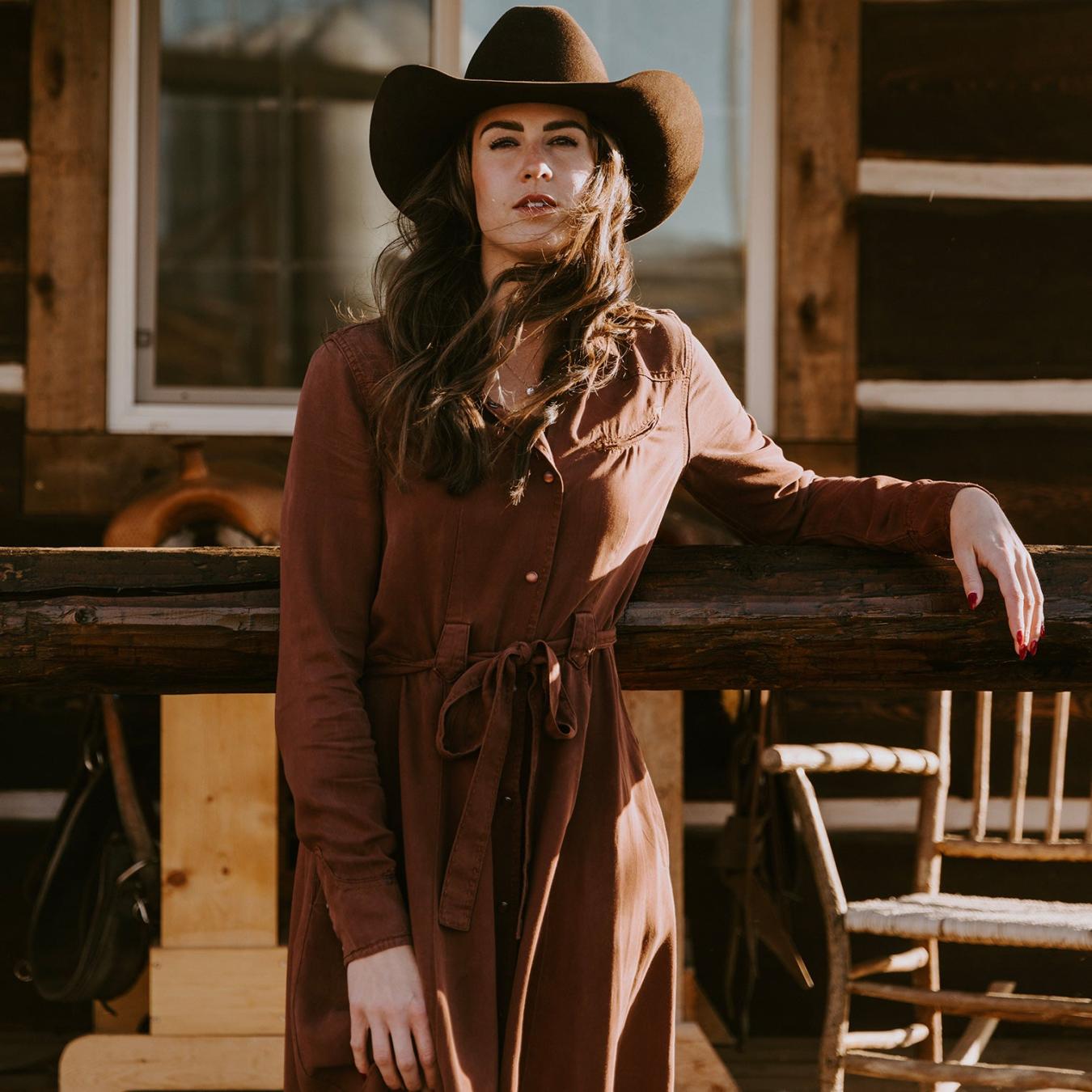 Women Midi Stetson Tobacco Western Dress Brown