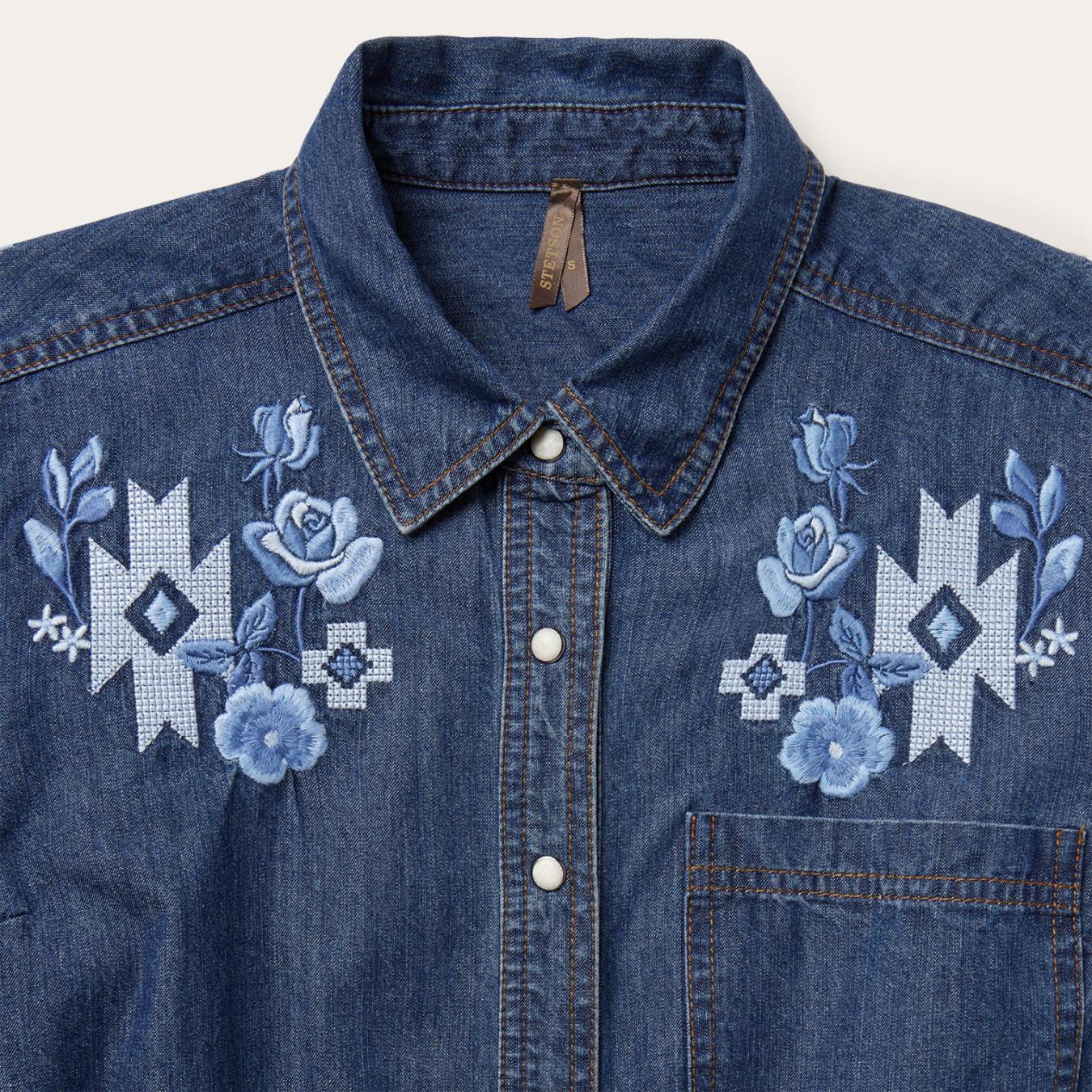 Women Mini Stetson Dark Blue Denim Shirt Dress Blue