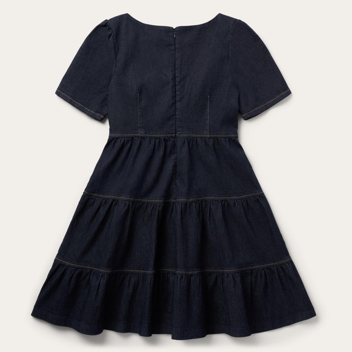 Women Mini Stetson Dark Denim Dress With Contrast Top Stitching Blue
