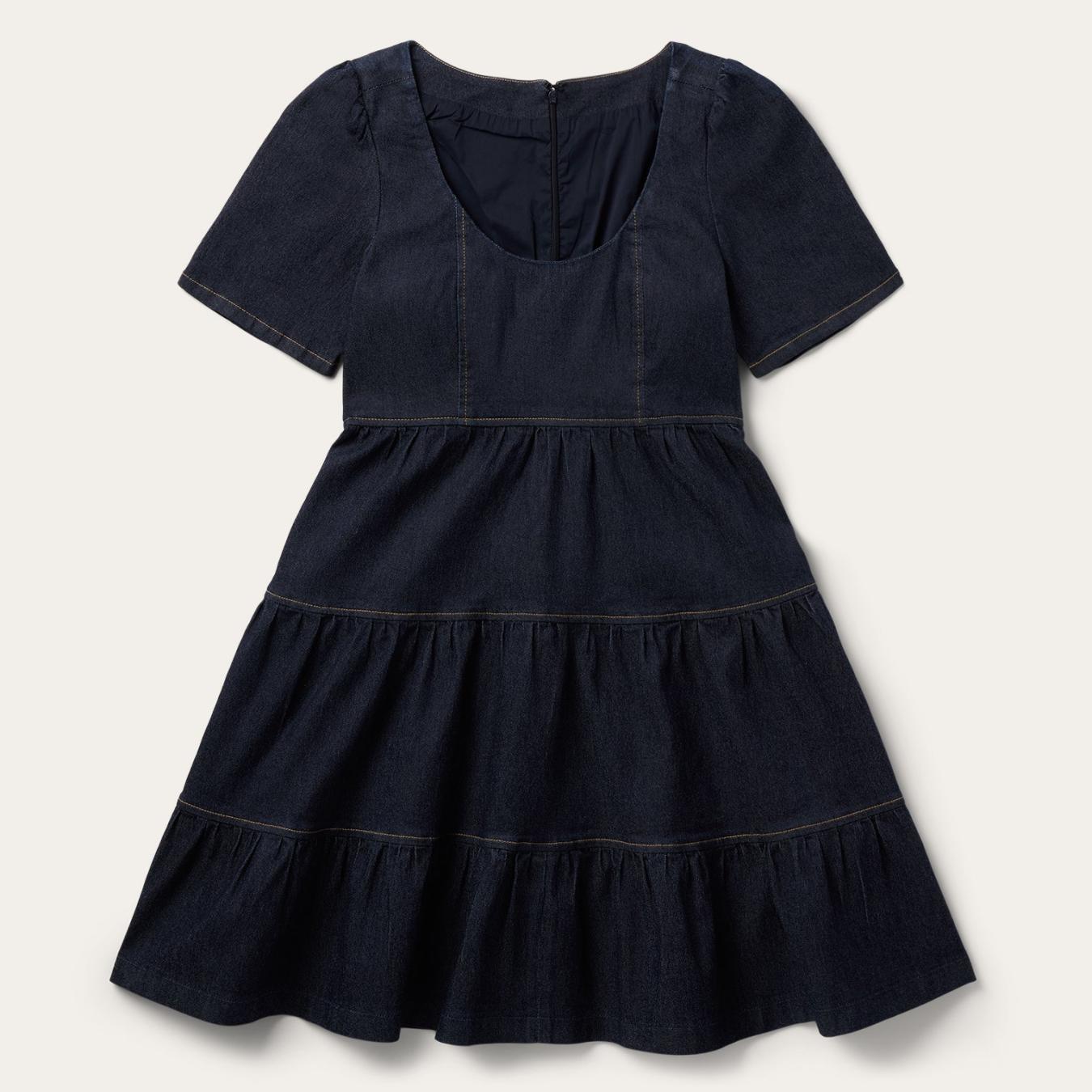 Women Mini Stetson Dark Denim Dress With Contrast Top Stitching Blue
