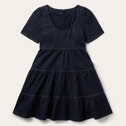 Women Mini Stetson Dark Denim Dress With Contrast Top Stitching Blue