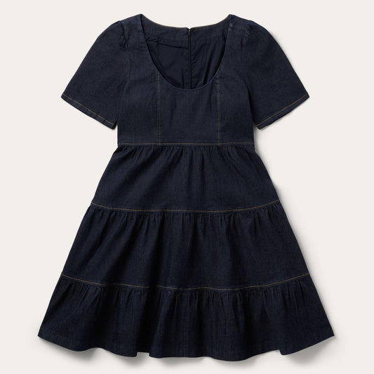 Women Mini Stetson Dark Denim Dress With Contrast Top Stitching Blue