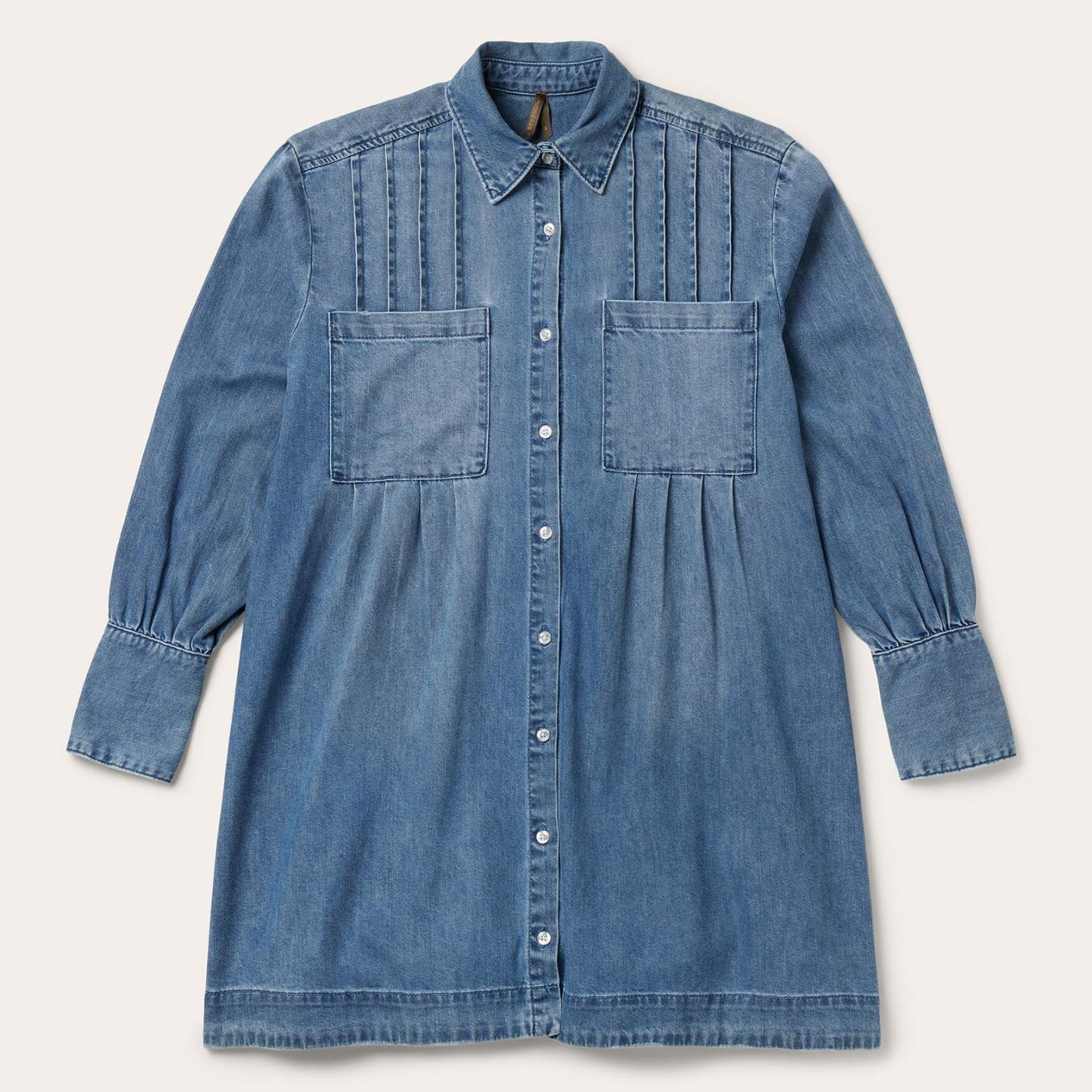 Women Mini Stetson Denim Button Front Shirt Dress Blue