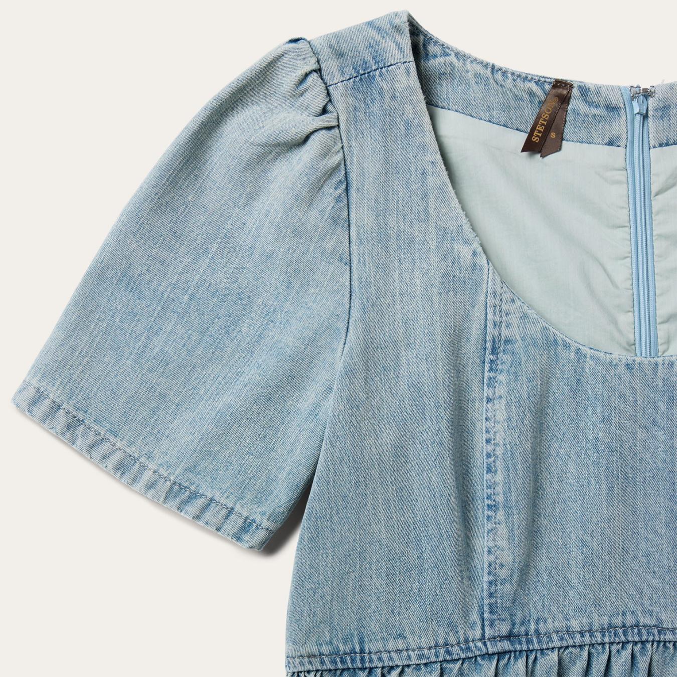 Women Mini Stetson Denim Dress With Tiered Skirt Blue