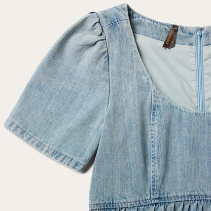 Women Mini Stetson Denim Dress With Tiered Skirt Blue