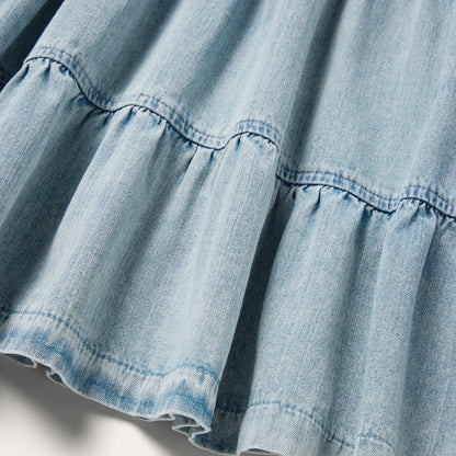 Women Mini Stetson Denim Dress With Tiered Skirt Blue
