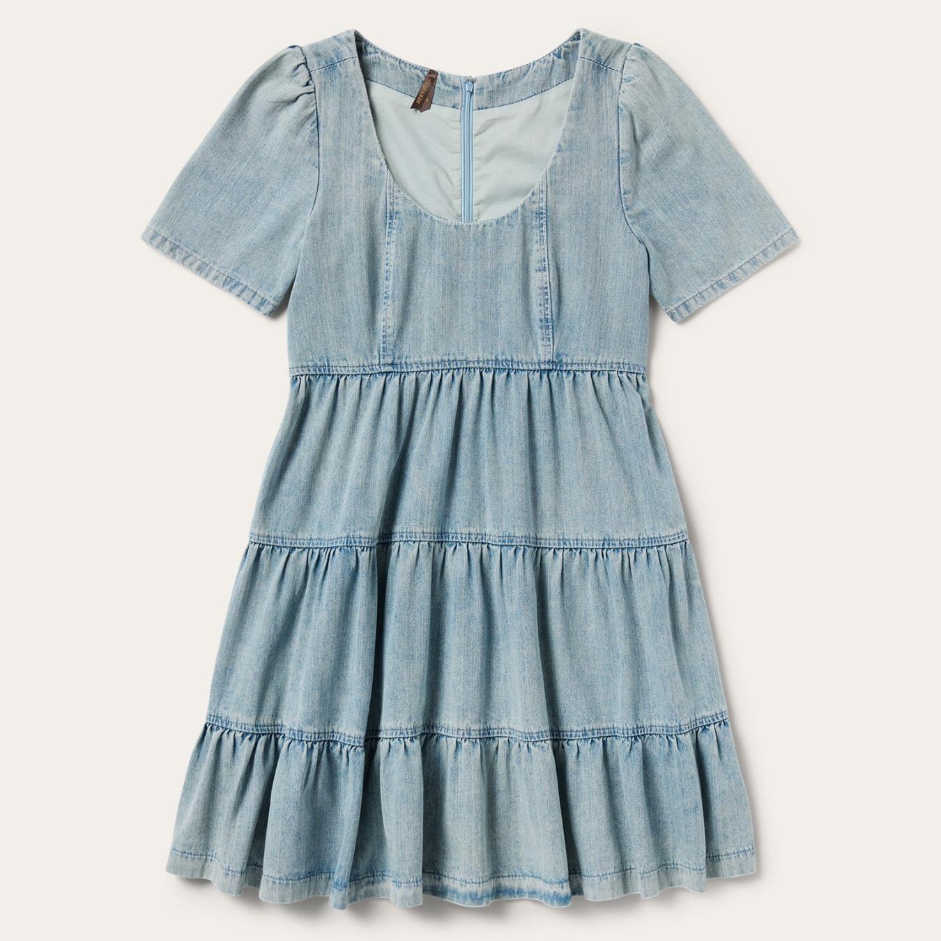 Women Mini Stetson Denim Dress With Tiered Skirt Blue