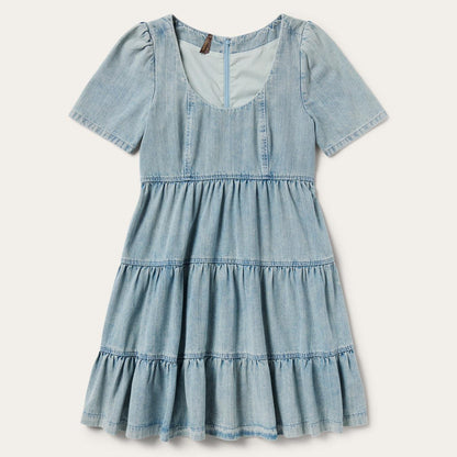 Women Mini Stetson Denim Dress With Tiered Skirt Blue
