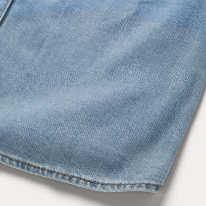 Women Mini Stetson Embroidered Denim Shirt Dress Blue