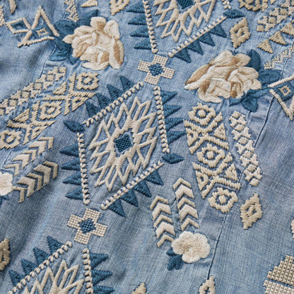 Women Mini Stetson Embroidered Denim Twill Shirt Dress Blue