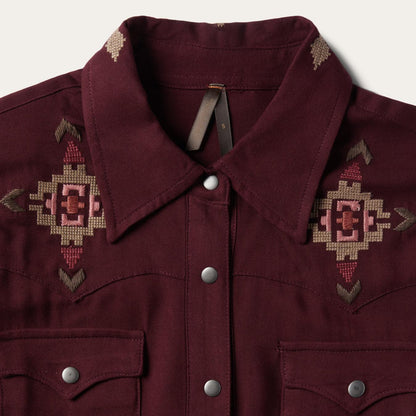 Women Mini Stetson Embroidered Shirt Dress Wine