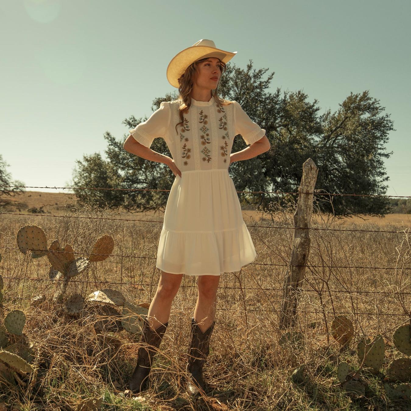 Women Mini Stetson Flat Weave Dress White