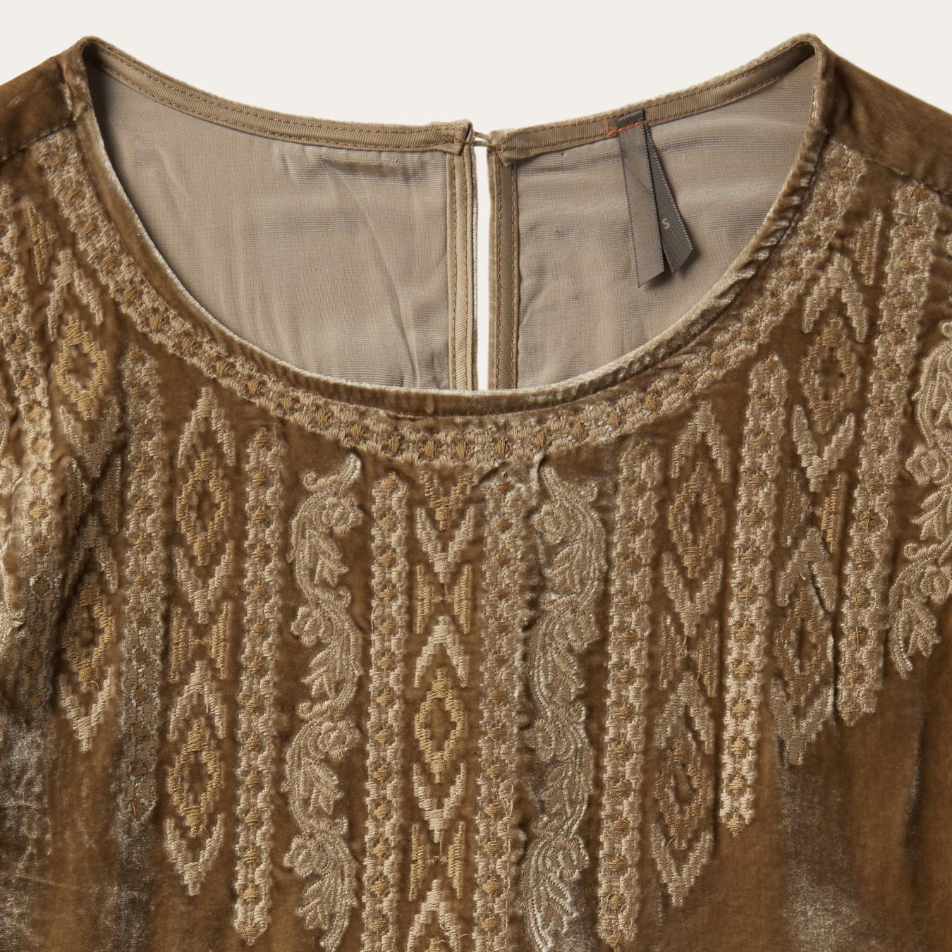 Women Mini Stetson Khaki Velvet Babydoll Dress Copper
