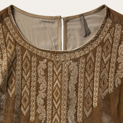 Women Mini Stetson Khaki Velvet Babydoll Dress Copper