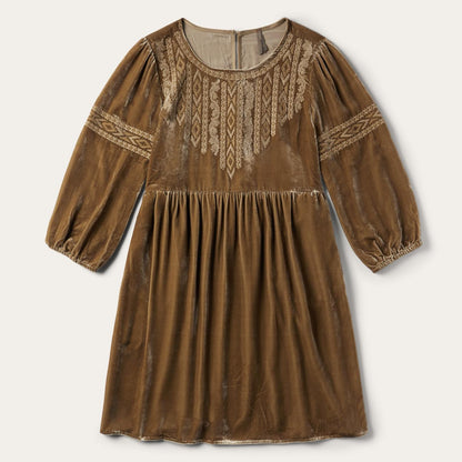 Women Mini Stetson Khaki Velvet Babydoll Dress Copper