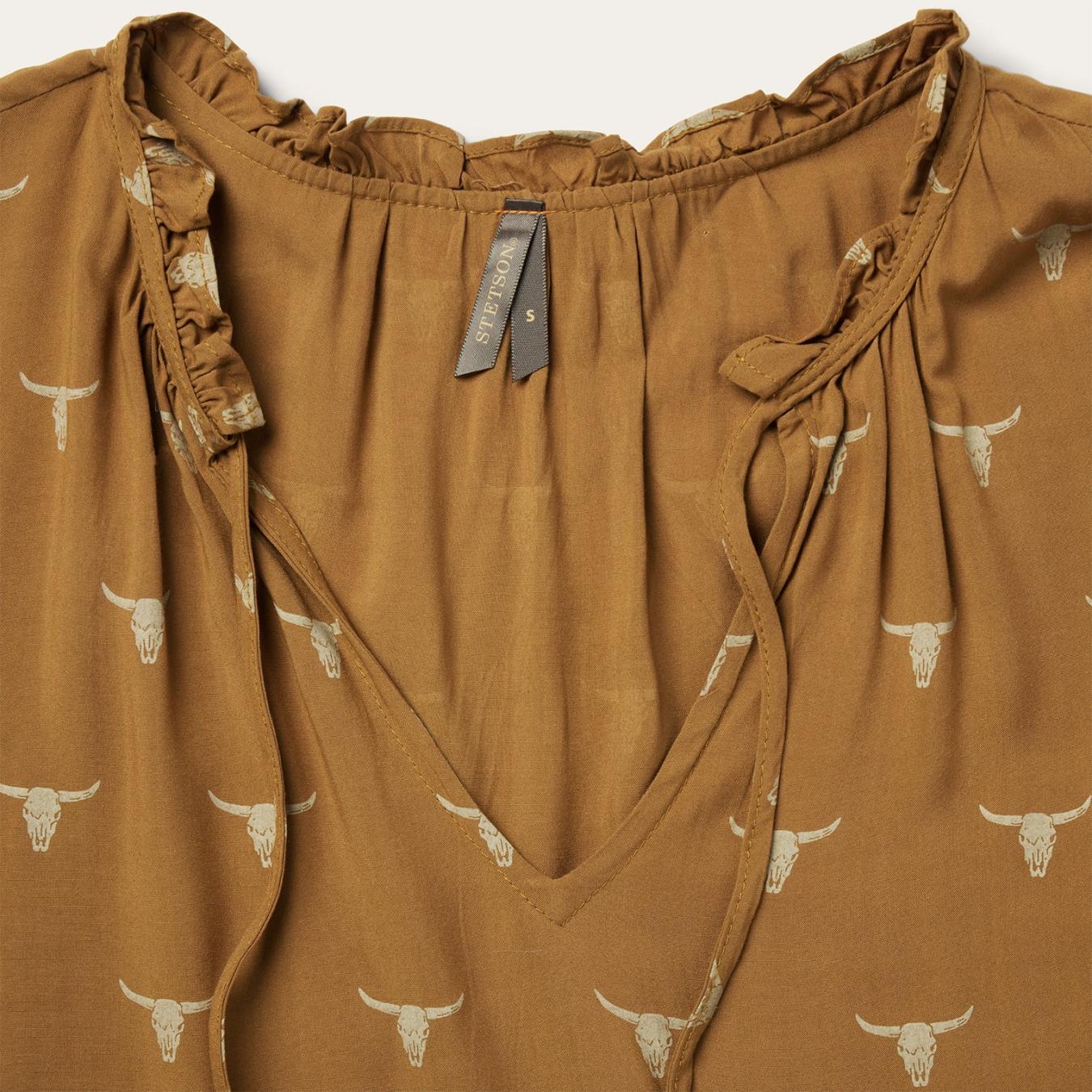 Women Mini Stetson Mojave Longhorn Print Dress Brown
