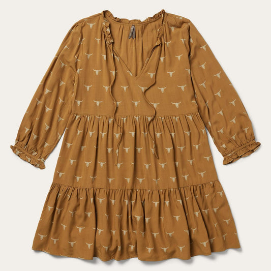 Women Mini Stetson Mojave Longhorn Print Dress Brown