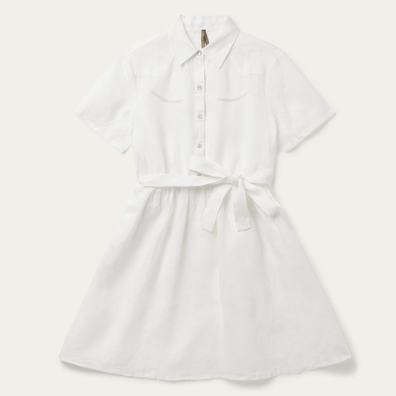 Women Mini Stetson White Linen Shirt Dress White