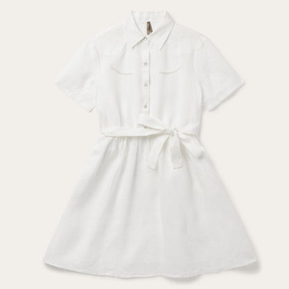 Women Mini Stetson White Linen Shirt Dress White