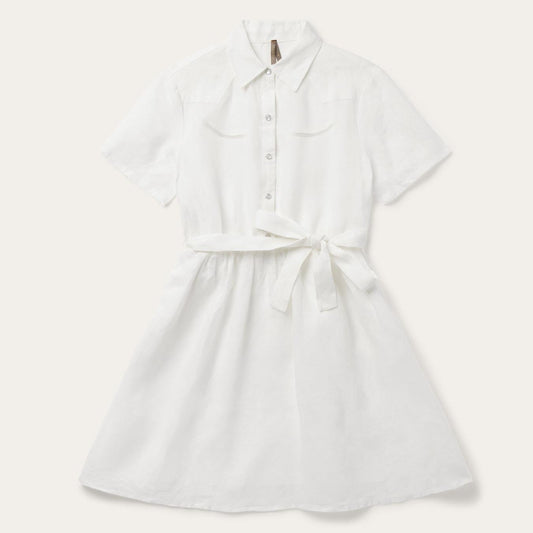 Women Mini Stetson White Linen Shirt Dress White