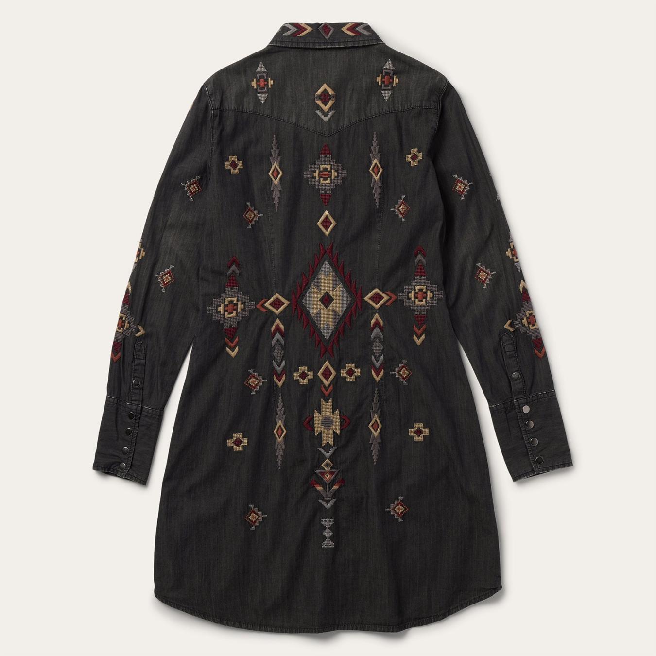 Women Shirt Dresses Stetson Embroidered Black Denim Shirt Dress Black