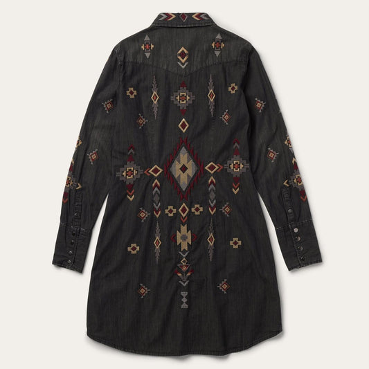 Women Shirt Dresses Stetson Embroidered Black Denim Shirt Dress Black