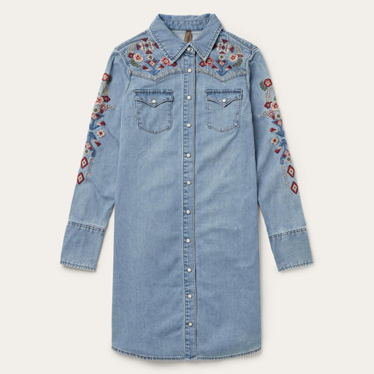 Women Shirt Dresses Stetson Embroidered Denim Shirt Dress Blue