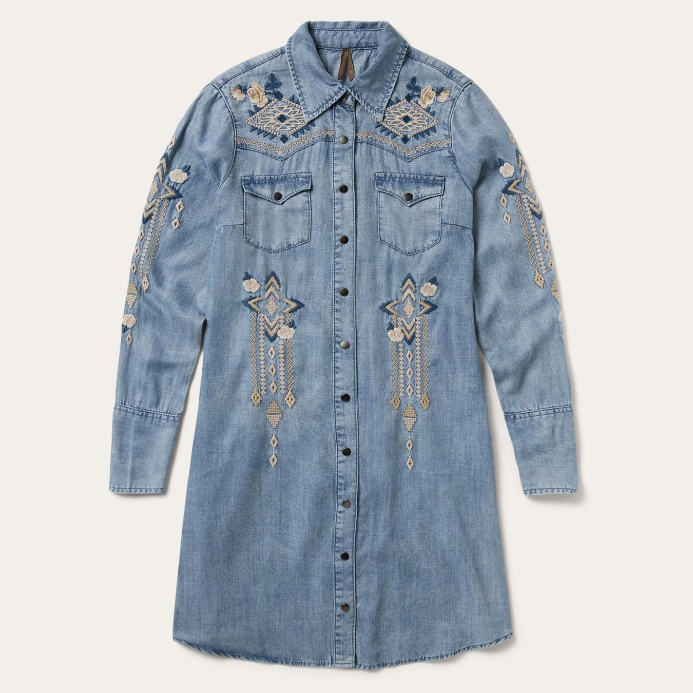 Women Shirt Dresses Stetson Embroidered Denim Twill Shirt Dress Blue