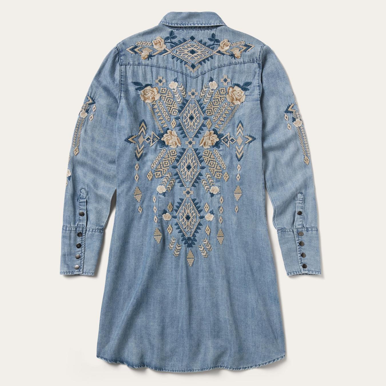 Women Shirt Dresses Stetson Embroidered Denim Twill Shirt Dress Blue