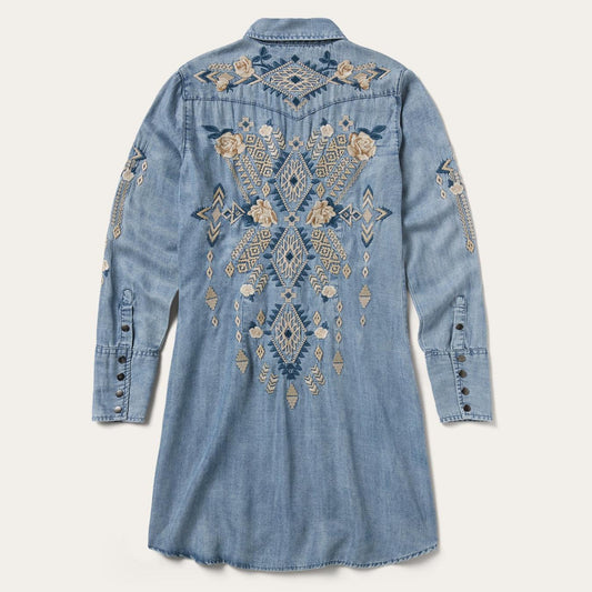 Women Shirt Dresses Stetson Embroidered Denim Twill Shirt Dress Blue