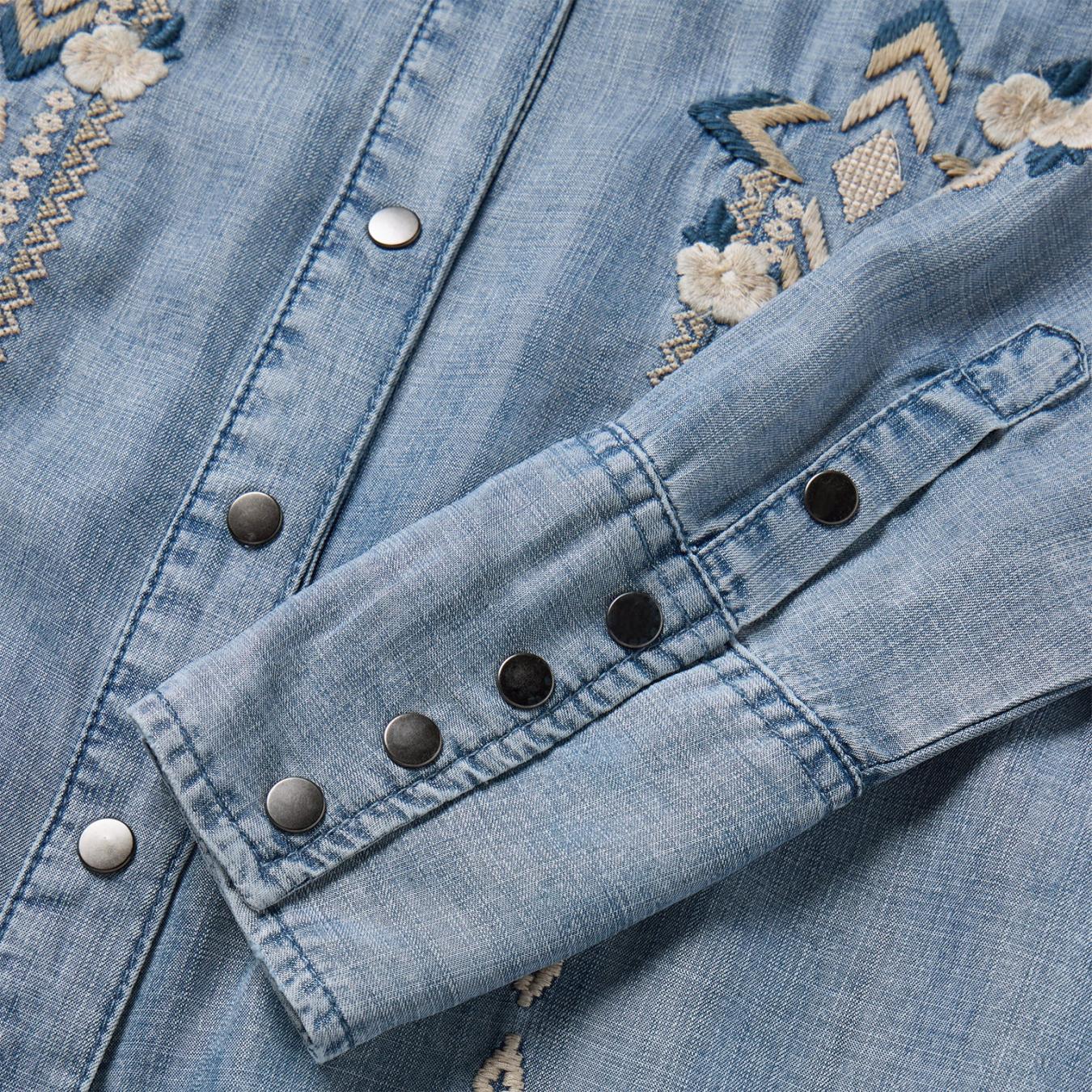 Women Shirt Dresses Stetson Embroidered Denim Twill Shirt Dress Blue