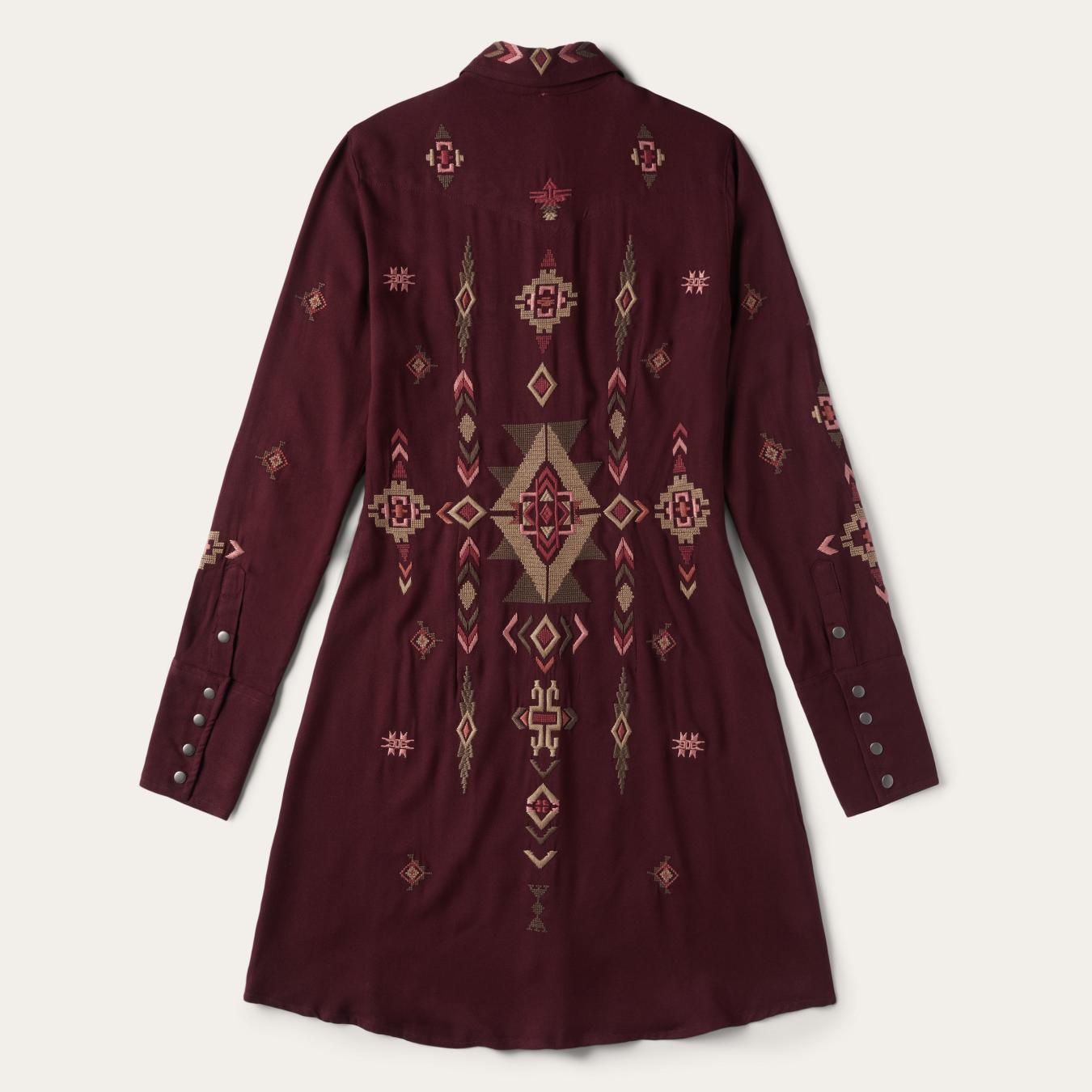 Women Shirt Dresses Stetson Embroidered Shirt Dress Wine