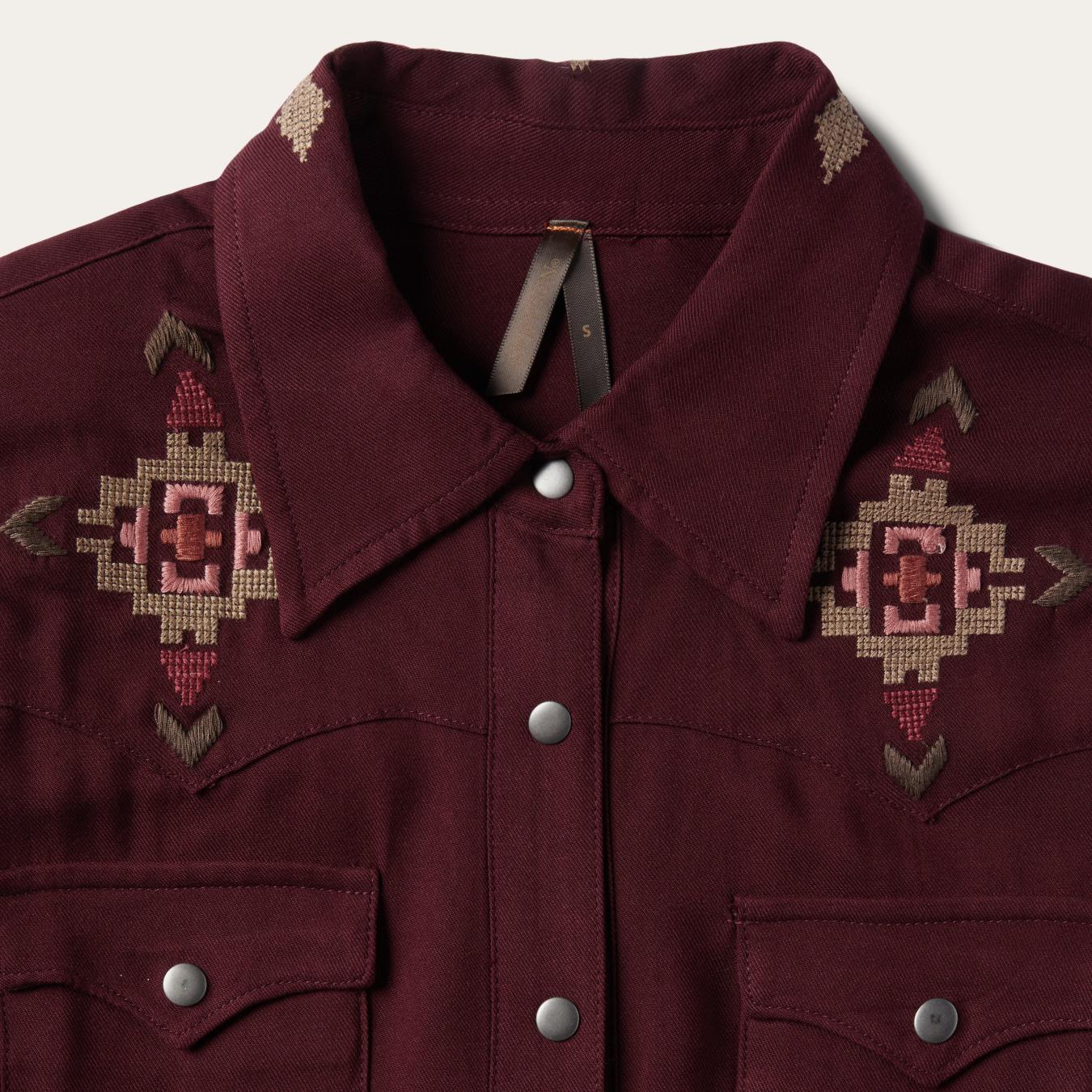 Women Shirt Dresses Stetson Embroidered Shirt Dress Wine