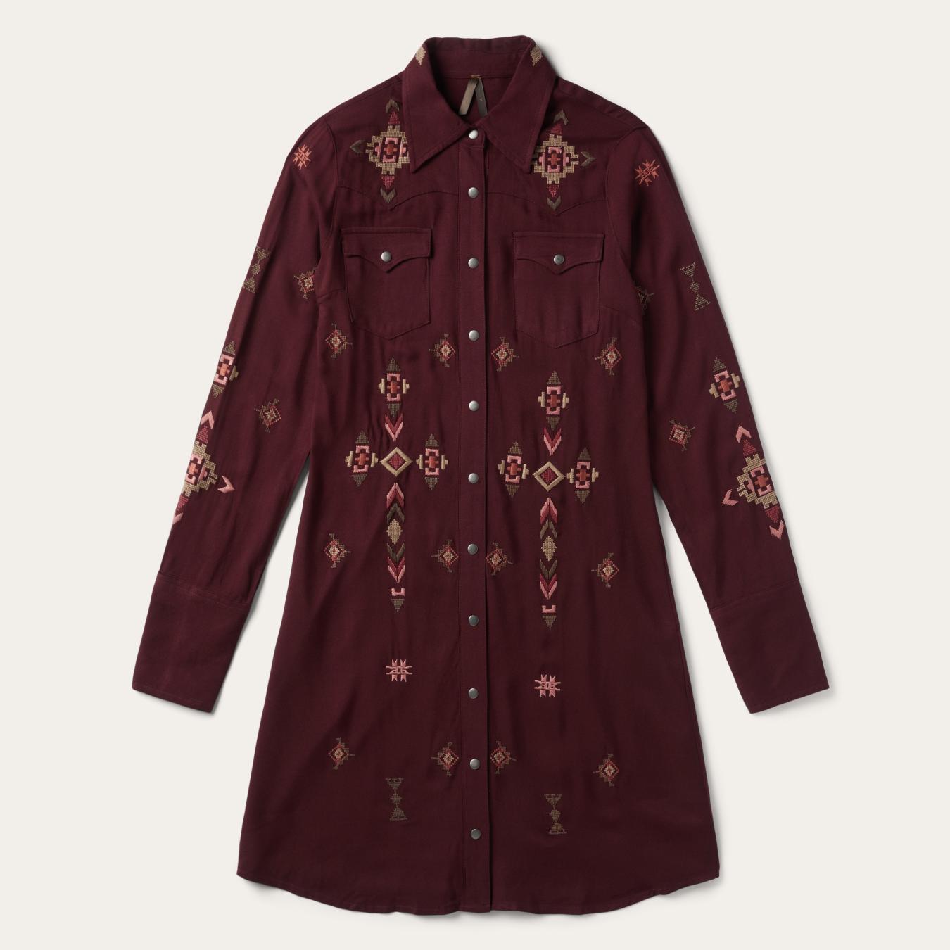 Women Shirt Dresses Stetson Embroidered Shirt Dress Wine