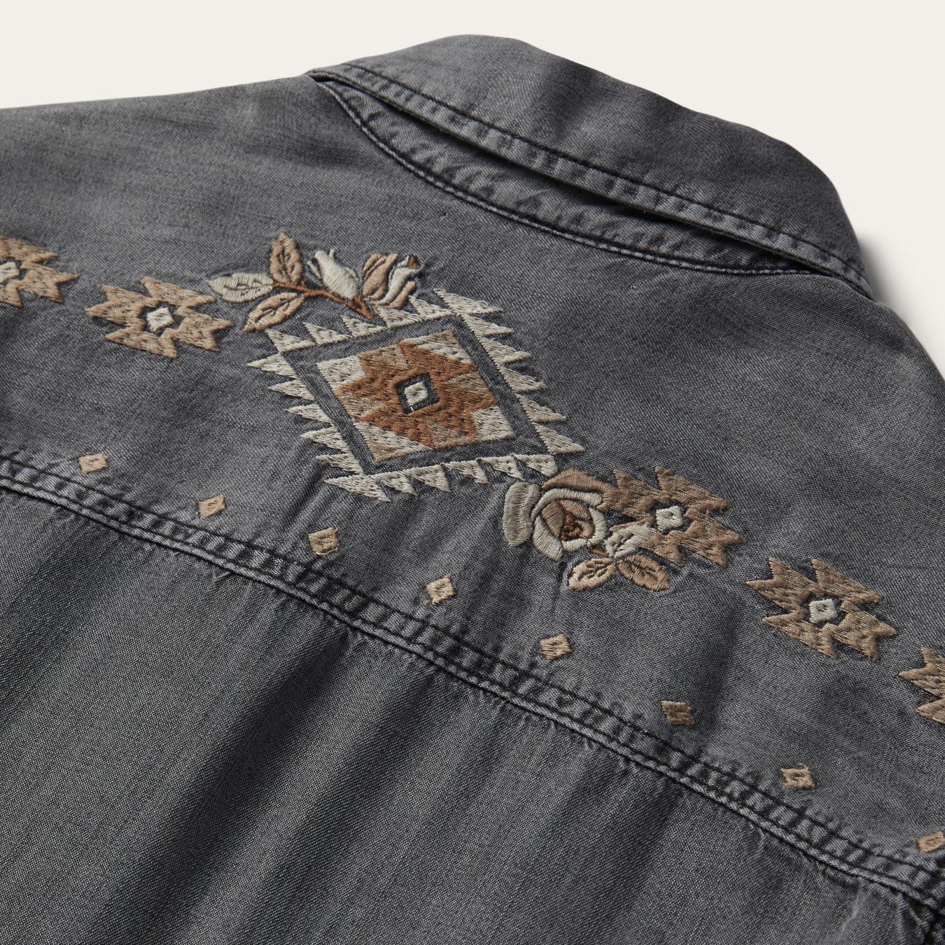 Women Shirt Dresses Stetson Embroidered Snap Front Shirt Dress Black