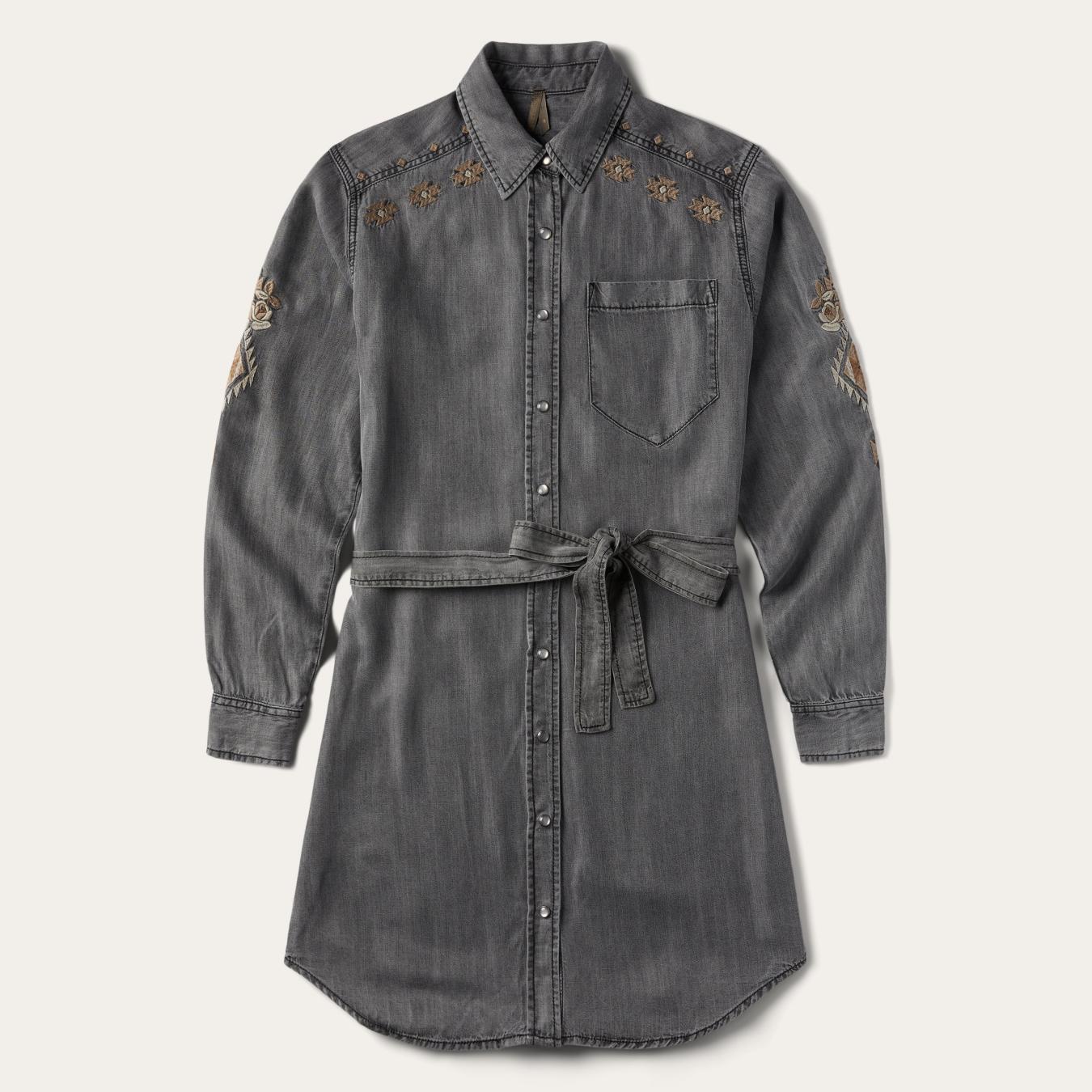 Women Shirt Dresses Stetson Embroidered Snap Front Shirt Dress Black