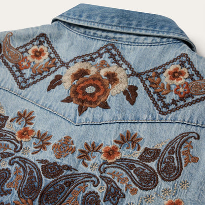 Women Shirt Dresses Stetson Floral Embroidered Denim Shirt Dress Blue