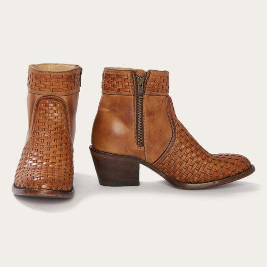Women Shorties Stetson Basketweave Side Zip Ankle Boot Brown