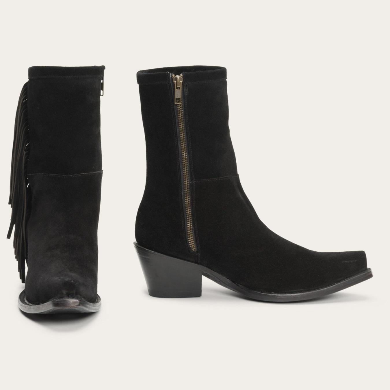 Women Shorties Stetson Halle Suede Fringe Side Zip Boot Black
