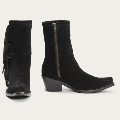 Women Shorties Stetson Halle Suede Fringe Side Zip Boot Black