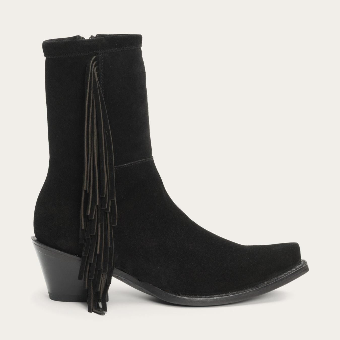 Women Shorties Stetson Halle Suede Fringe Side Zip Boot Black