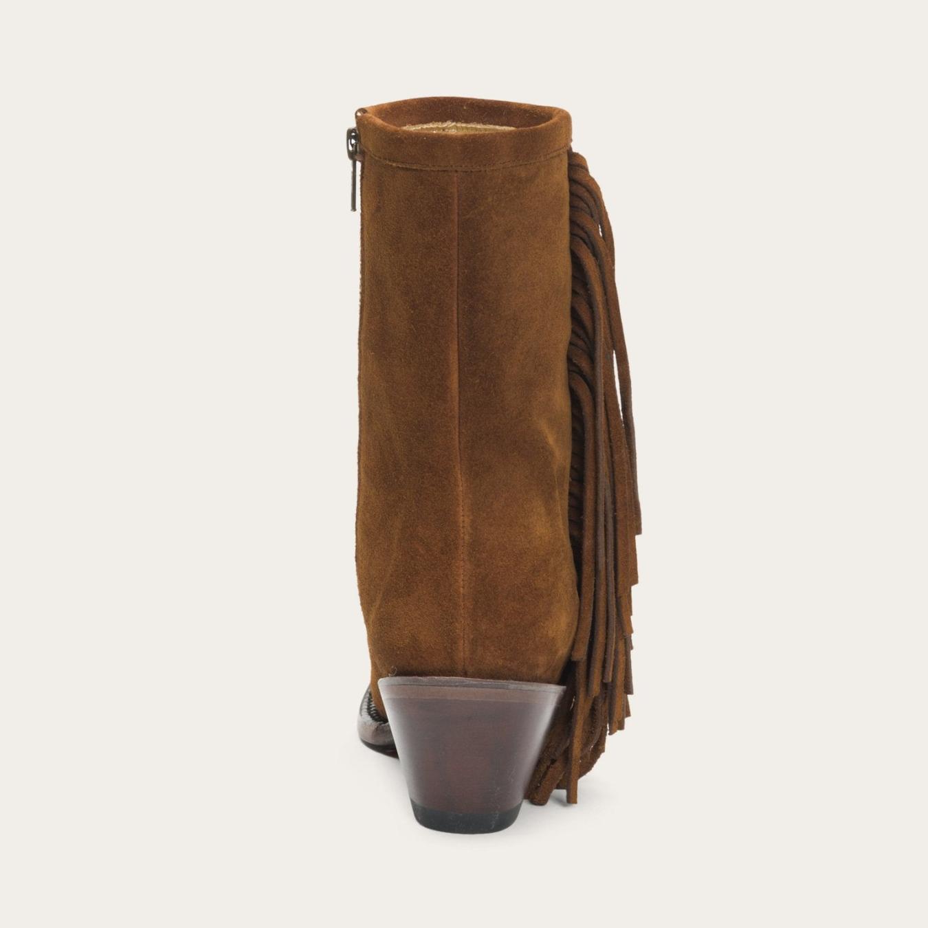 Women Shorties Stetson Halle Suede Fringe Side Zip Boot Brown